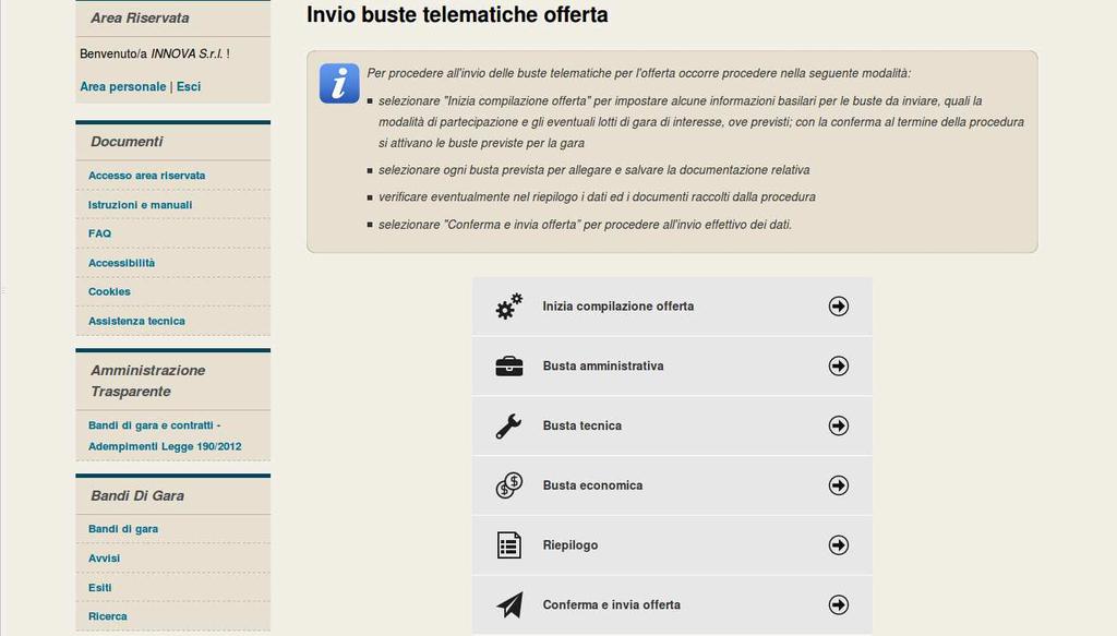 10.5 Riepilogo dell offerta e correzioni Dalla pagina Invio buste