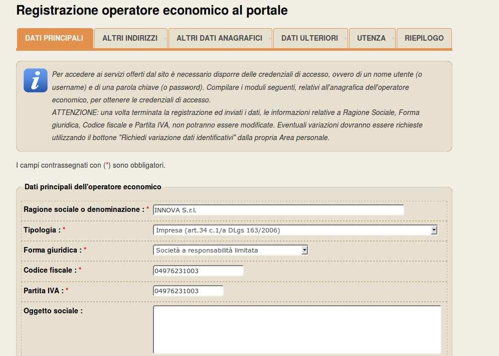 Compilare i campi con le informazioni richieste nelle varie fasi in cui si articola la Registrazione avendo cura di inserire i dati obbligatori contrassegnati da * prestando