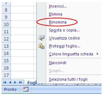 Inserire, Eliminare, Rinominare fogli di