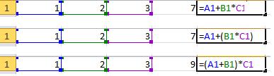 Formule Somma A1+B1 Sottrazione A1-B1 Divisione A1/B1 Moltiplicazione A1*B1