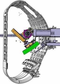 2. PRINCIPALI COMPONENTI DI ITER 25 Fig. 2.19 Uno dei 440 moduli del mantello che deve essere sostituito a distanza. Questo sistema avrà un ruolo molto importante nel funzionamento del Tokamak ITER.