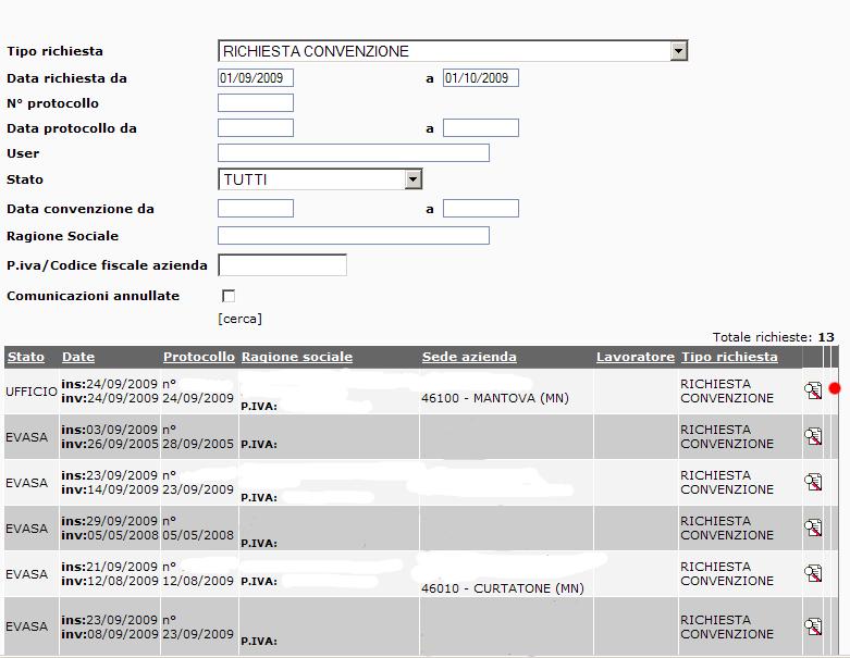 9.3 Rilascio del Documento Figura 9.3.1 Quando si effettua la ricerca della richiesta si può monitorare direttamente se l ufficio ha evaso la pratica, se il documento è rilasciato lo stato della