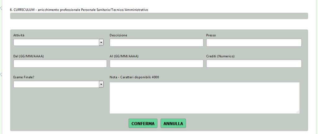 Dopo di che premere AVANTI per accedere alla compilazione della sezione