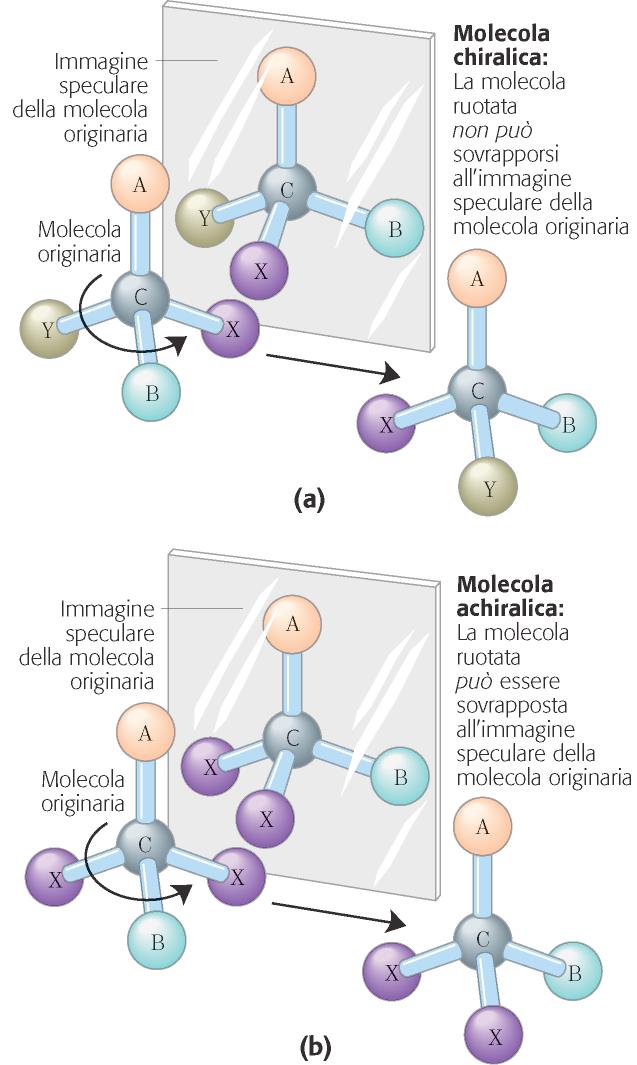 Asimmetria molecolare:molecole chiraliche e molecole achiraliche.