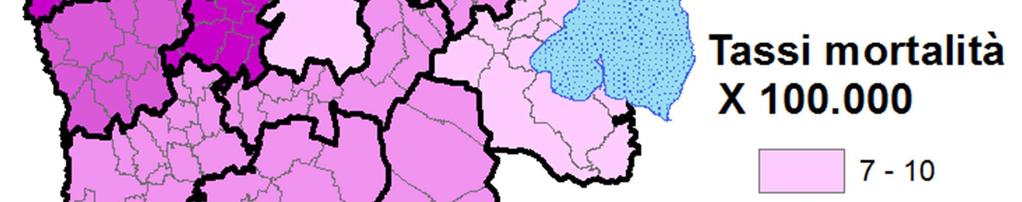 5.1.5 Mortalità per tumori fegato I tassi di mortalità per questi tumori erano per tutta l ASL di 38,0/100.000 nei maschi e di 12,0 nelle femmine.