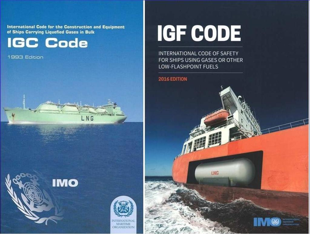 Normativa internazionale Per le sole LNG carriers è in vigore da decenni il codice IMO IGC-Code, che copre sia gli aspetti relativi al trasporto che quelli relativi alla propulsione solo per le navi