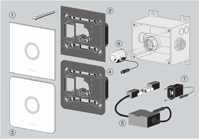 Vol. 2 Sistema per tubi plastici, tecnica di risciacquo, controparete e scarico Montaggio attivazione a infrarossi Il set prefabbricato Visign for More 100 / 103 con elettronica a infrarossi è idoneo