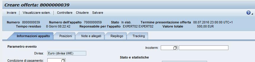 Salvare, controllare e inviare l offerta L utente può salvare l offerta per