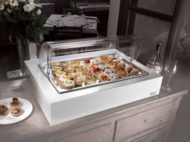 Buffet Vassoio per affettati con cupola cm 64x46 H 30 Refrigerato Cod. 511B0950 Refrigerato Bianco Cod.