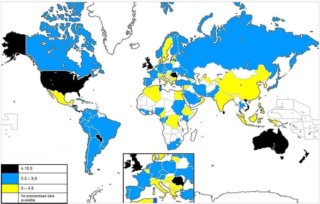 Prevalenza dell asma Distribuzione