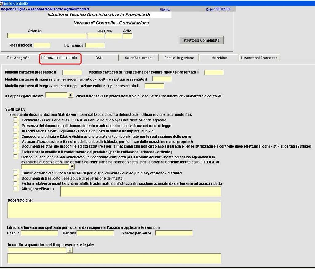 5.2 INFORMAZIONI A CORREDO Nel seguente modulo si inseriscono i dati accertati durante