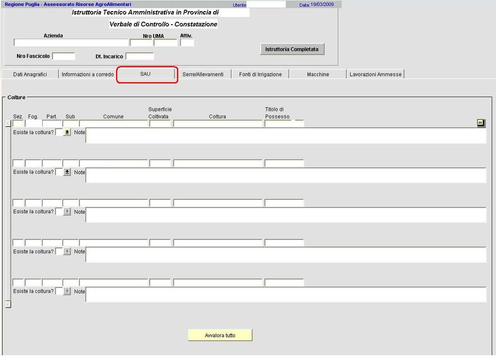 5.3 SAU Il sistema provvede a compilare tutti i campi relativi alle colture dichiarate nel modello unico.