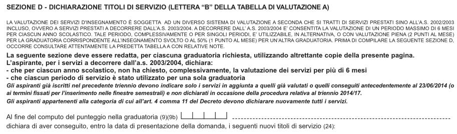 Pagina 11 Inserire nell'apposito spazio la graduatoria nella quale ci si vuole inserire/aggiornare la propria posizione. Scrivere anche il nome completo della classe di insegnamento.