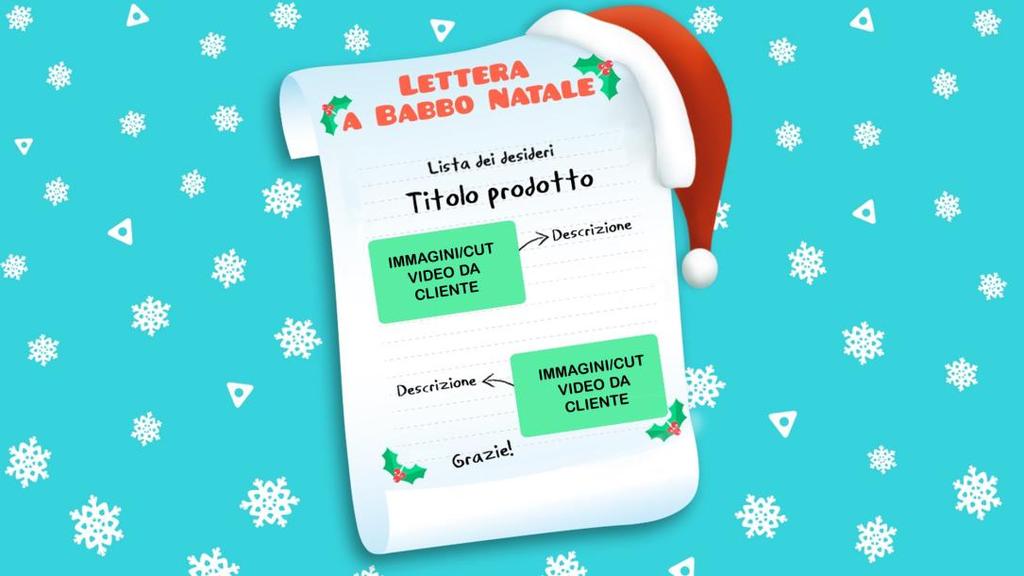 NOVITÀ LONG VIDEO : LETTERA DI BABBO NATALE Sfruttando la tecnica in computer grafica utilizzata per il format «TG», si realizzerà una «lettera a Babbo Natale» con