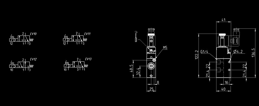 > Valvole ed Elettrovalvole Serie 3 CATALOGO > Release 8.4 Elettrovalvola 3/ vie da G1/4, monostabile - Mod. 334... e 344.