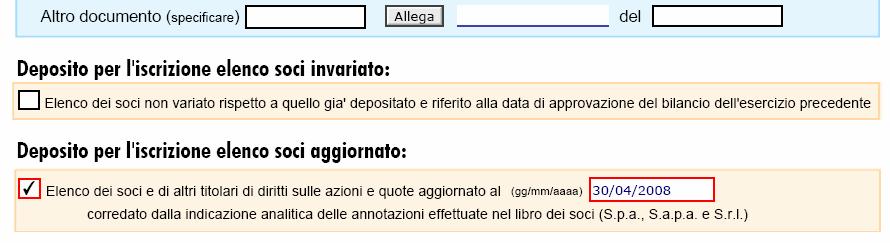 Selezionare il flag in caso di riconferma dell Elenco soci Selezionare il flag in