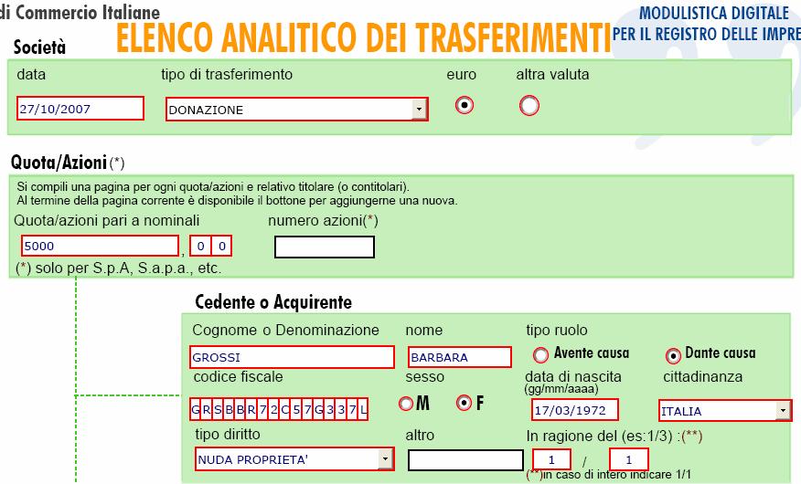 Inserire la data di trascrizione a libro