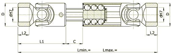 Trasmissione con cuscinetti con scorrimento a sfera 44 TIPO L min- max dh7 D L1 L2 C 130VSF 184-209 20 40 72 14 25 130VSF 240-270 20 40 82 19 30 130VSF 224-259 20 40 97 19 35 130VSF 260-313 20 40 95