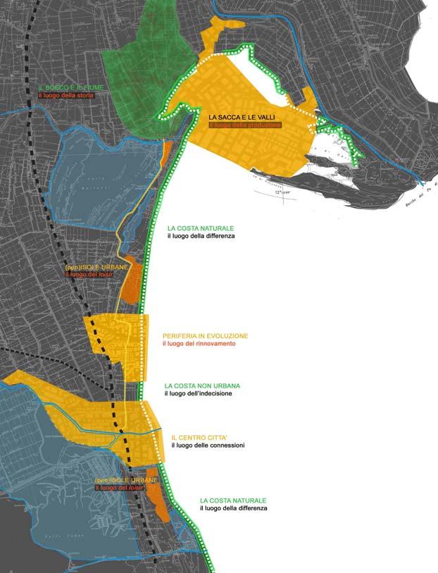 Applicazione della GIZC a scala provinciale Territorial Contexts Areas included 1 Town centre A place of connections Comacchio, Portogaribaldi, Lido Estensi 2 The changing periphery A place of