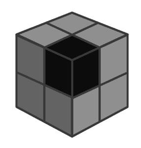 D19 Osserva la figura. Il cubo nell immagine è formato da 8 cubetti. Viene eliminato il cubetto nero: com è la superficie totale del solido rimanente rispetto a quella del cubo di partenza?