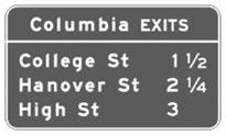 D4 In figura viene riportato un cartello stradale americano che indica le distanze (in miglia) di tre località disposte lungo la stessa strada dall uscita Columbia.