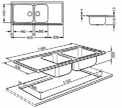 NOVITÀ NOVITÀ LG116D-2 LAVELLO DA INCASSO, 116 CM 300,00 LG150D-2 250,00 LAVELLO DA INCASSO, 100 CM 90 60 Estetica Classica Gocciolatoio a destra Acciaio inox AISI304 spazzolato Bordo 4 mm Vasca