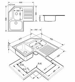 EAN: 8017709169640 LL2AS 470,00 Gocciolatoio a sinistra Codice EAN: 8017709170820 Estetica Alba Lavello da incasso, angolare Acciaio inox