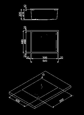 Bianco Antibatterico Antigraffio Vasca quadrata Dimensioni vasca: 500 x 400 x 210 mm Dotazione