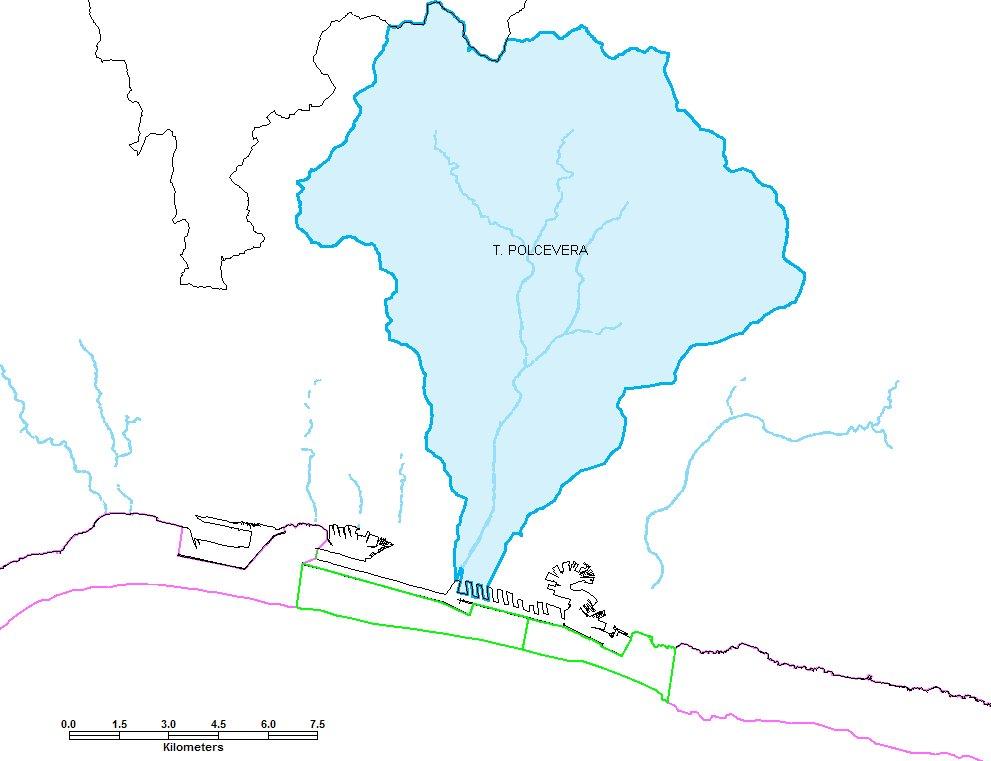 Figura 6 Per quanto riguarda l area marina antistante il torrente Polcevera si riporta in Figura 7 un ingrandimento: l area marina è separata fisicamente dalla diga