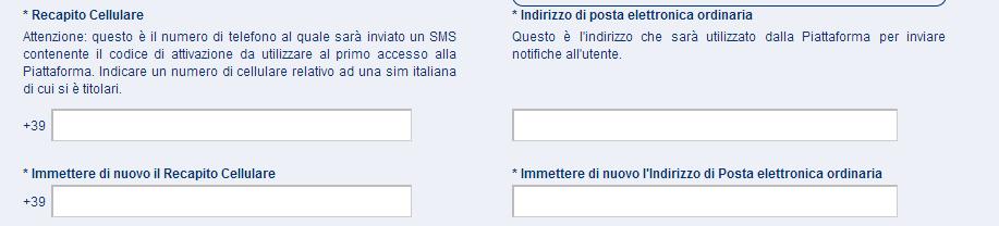 Nella parte inferiore bisogna indicare il nr di cellulare e l email: Si