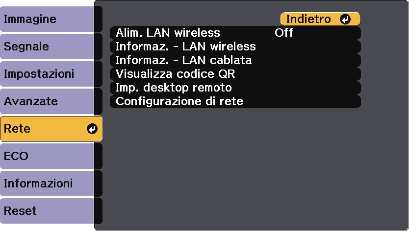 Impostzioni di rete del proiettore - Menu Rete 232 Le impostzioni sul menu Rete consentono di visulizzre le informzioni di rete e configurre il proiettore per il monitorggio e il controllo trmite
