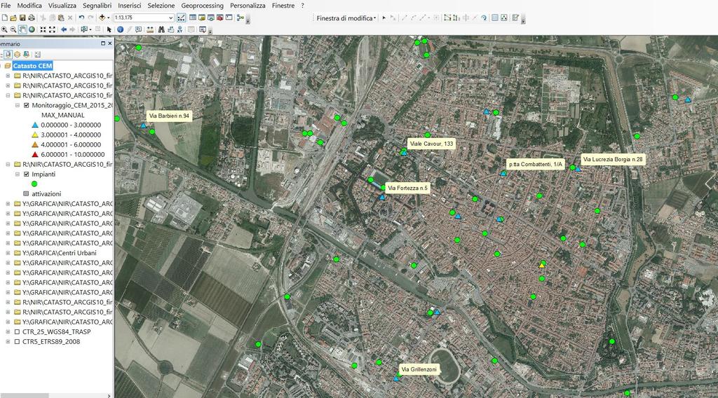 CATASTO GEOREFERENZIATO DELLE INDAGINI STRUMENTALI - COMUNE DI FERRARA Le misure e i monitoraggi effettuati nell'anno 2016 sono stati inseriti nel catasto georeferenziato delle indagini strumentali