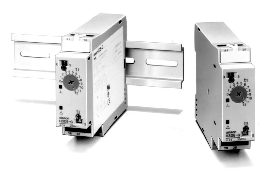 Temporizzatore per avviamento stella-triangolo H3DE-G Ampia scala di temporizzazione del circuito a stella (fino a 120 secondi) e del tempo di commutazione stella-triangolo (fino a 0,5 secondi)