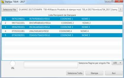 Richiedere la stampa selezionando singoli contribuenti; la selezione può essere effettuata utilizzando le ordinarie modalità con le quali si selezionano parti di testo.
