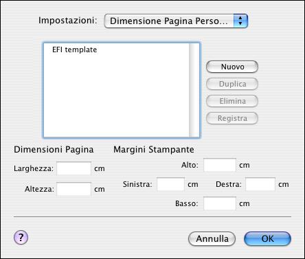STAMPA DA COMPUTER MAC OS X 26 Definizione dei formati pagina personalizzati su computer Mac OS X Impostando i formati pagina personalizzati, è possibile definire le dimensioni e i margini della