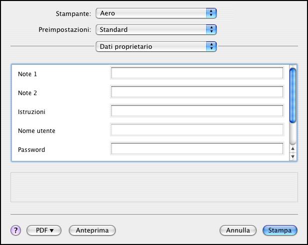 7 Selezionare Dati proprietario dall elenco a discesa. 8 Immettere le informazioni nei campi Note 1 e Note 2.