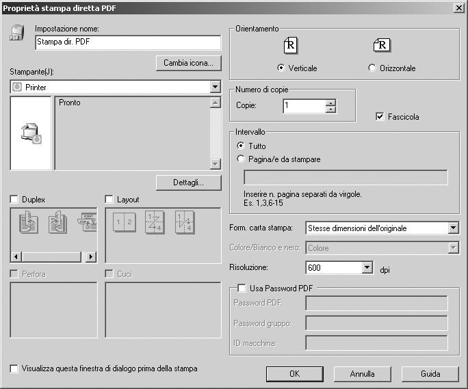 Stampa diretta di un file PDF Proprietà della Stampa diretta PDF 3 IT ASC005S 1. Impostazione nome: Visualizza il nome configurato per il plug-in (fino a 63 caratteri a byte singolo) 2. Cambia icona.