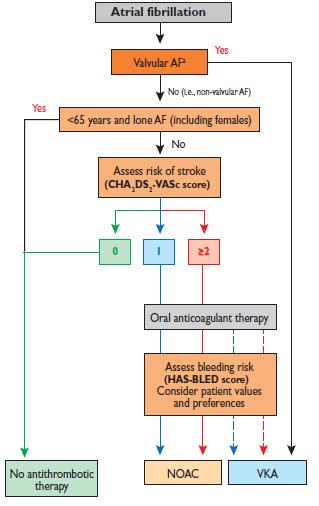 Choice of anticoagulant Valvular AF includes rheumatic valvular disease and prosthetic valves Colour CHA 2 DS 2 -VASc: green =