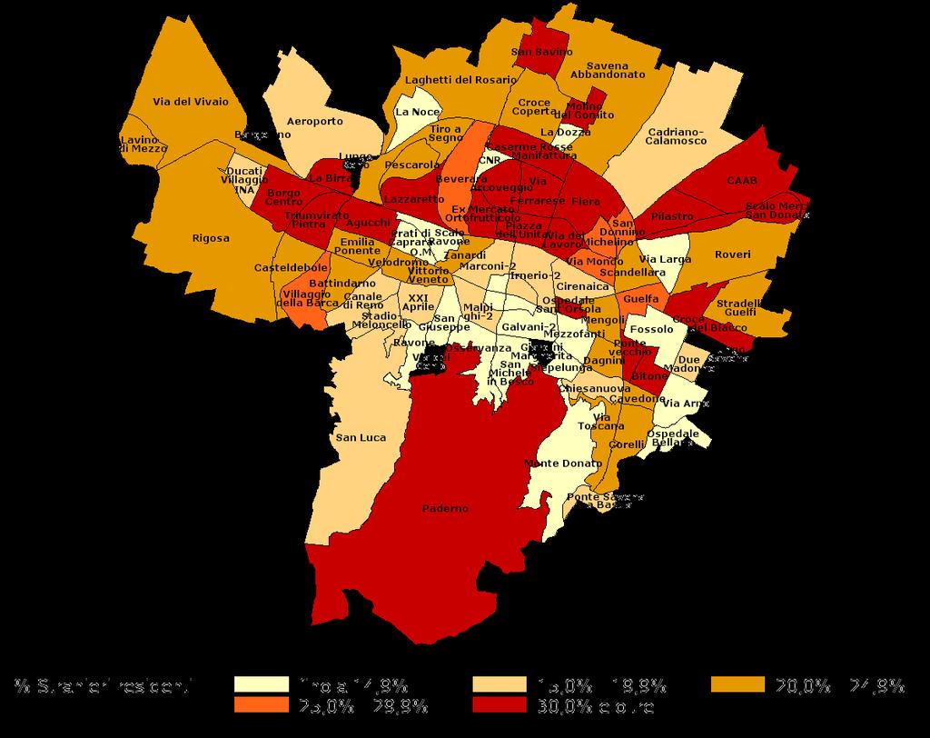 Minori in età scolare: oltre uno su cinque è straniero Stranieri minori di 15 anni - Percentuale sul totale dei residenti a Bologna al 31 dicembre 2016 Numerosi stranieri si sono stabiliti in città