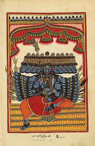 Ravana è re di Lanka nel Ramayana, rapisce Sita, la sposa di Rama. Egli è detto Dashamukha, "dieci faccie" perchè è rappresentato con dieci teste e venti braccia.