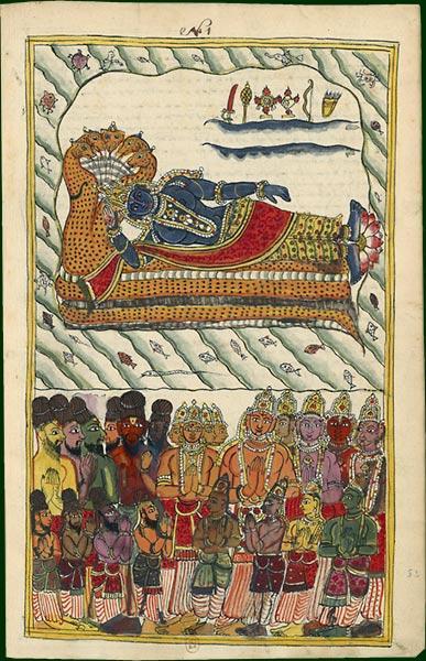 Vishnu, coricato sul serpente dell eternità Shesha, è invocato dagli dèi e dai rishi Estratto dall Album delle 132