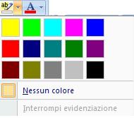 La prima icona consente di applicare un evidenziatore colorato al testo selezionato. Infatti cliccando sul triangolino posto alla destra dell icona compariranno una serie di colori tra cui scegliere.