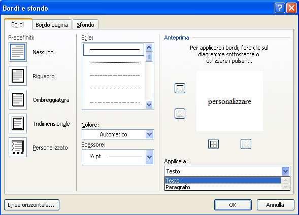 Apparirà la finestra di Bordi e sfondo indicata in figura. fig. 4.5.