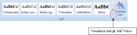 . fig. 4.8.2 - Raccolta formati numerici 4.9 Gli Stili Per formattare un testo, si utilizzano le finestre di dialogo Carattere e Paragrafo presenti sulla scheda Home.