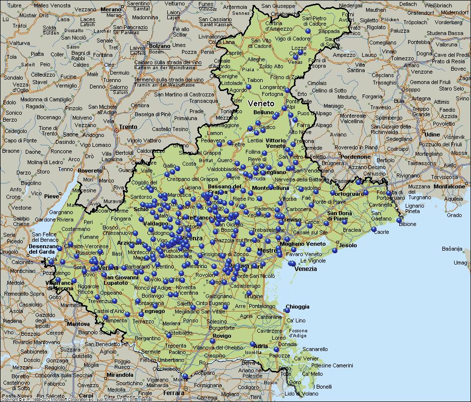 Mappa geografica Regione Veneto Distribuzione territoriale