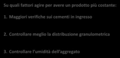 Resistenza a compressione Su quali fattori agire per avere un prodotto più costante: 1.