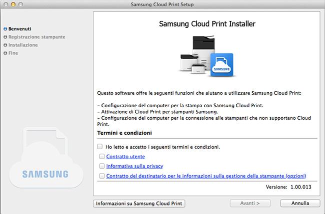 Installazione di Samsung Cloud Print 2 Mac 1 Scaricare l'app per PC Samsung Cloud Print dal sito Web Samsung (https://www.samsungcloudprint.com/).