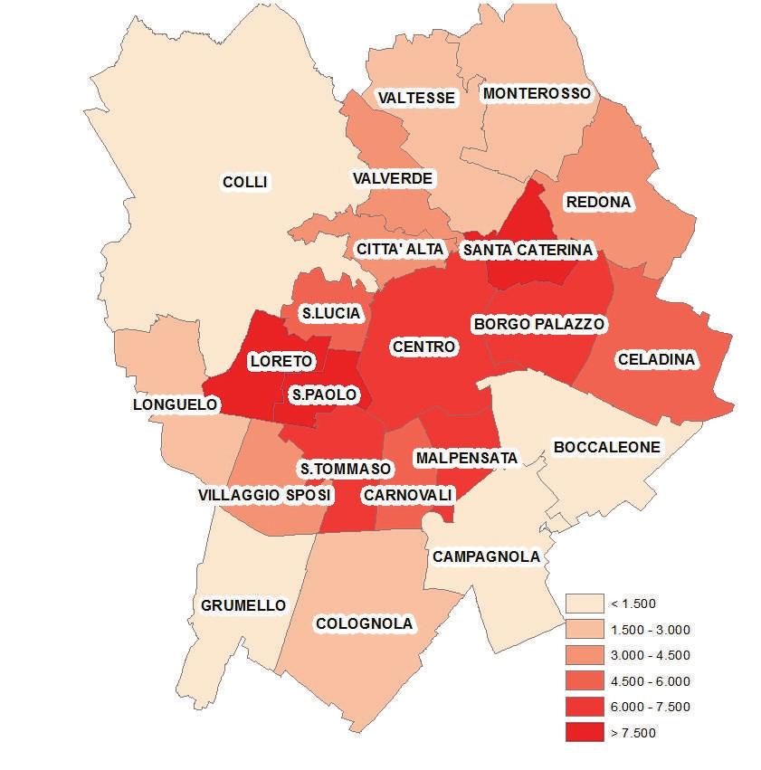 Quartiere Residenti Percentuale Distribuzione della popolazione per quartiere Incremento annuo ogni 1.000 ab. Area (kmq) al 1 gennaio 2017 Densità demografica abitanti per kmq Boccaleone 3.