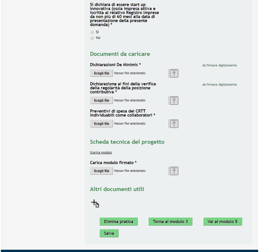 Figura 20 Modulo 4 Dichiarazioni e Documenti Compilare il Modulo 4 valorizzando le Dichiarazioni riportate dal sistema. ATTENZIONE I campi contrassegnati da asterisco sono obbligatori.