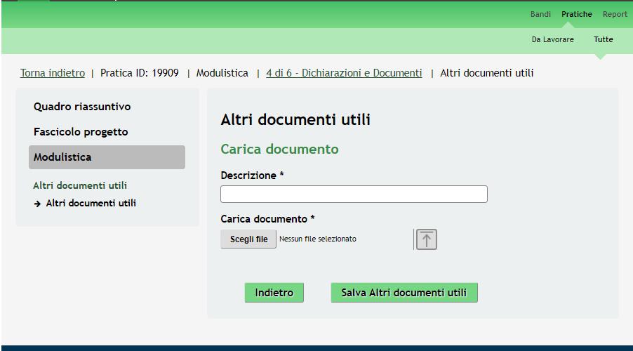 Figura 21 Selezionare Carica SI RICORDA CHE: Una volta inserito il documento sarà possibile effettuare il download del file cliccando sull icona.